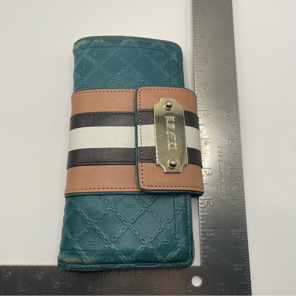 Vintage Gwen Stefani Lamb L.A.M.B. Wallet Leather Y2K Teal Blue Tan Rare Color - Picture 10 of 15